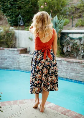 midi skirt in navy fleur