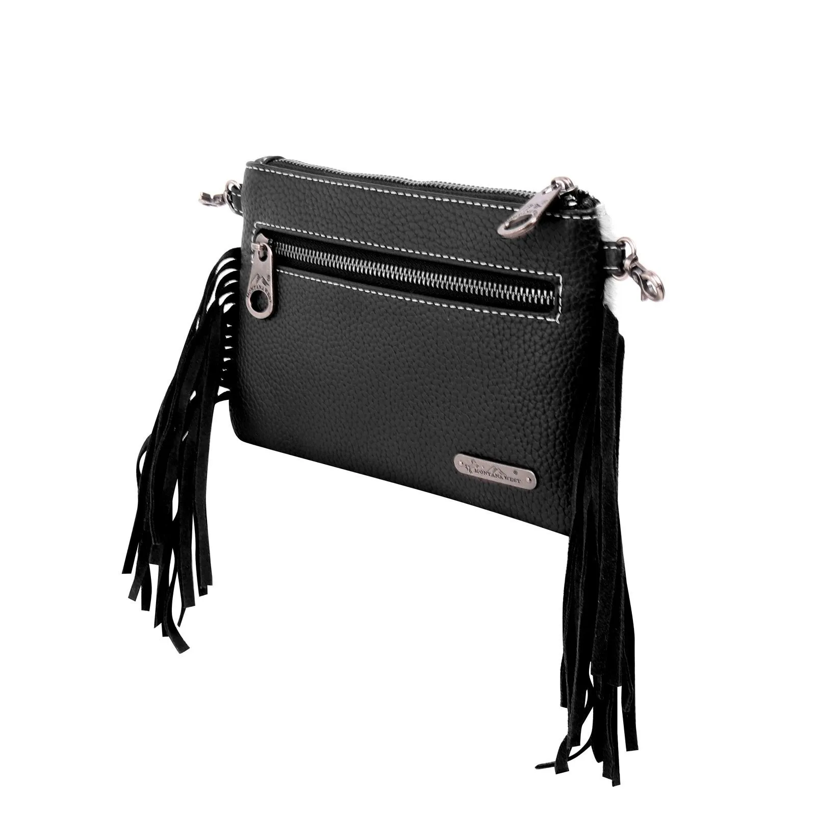 Montana West Hair-On Cowhide  Leather Fringe Crossbody Clutch