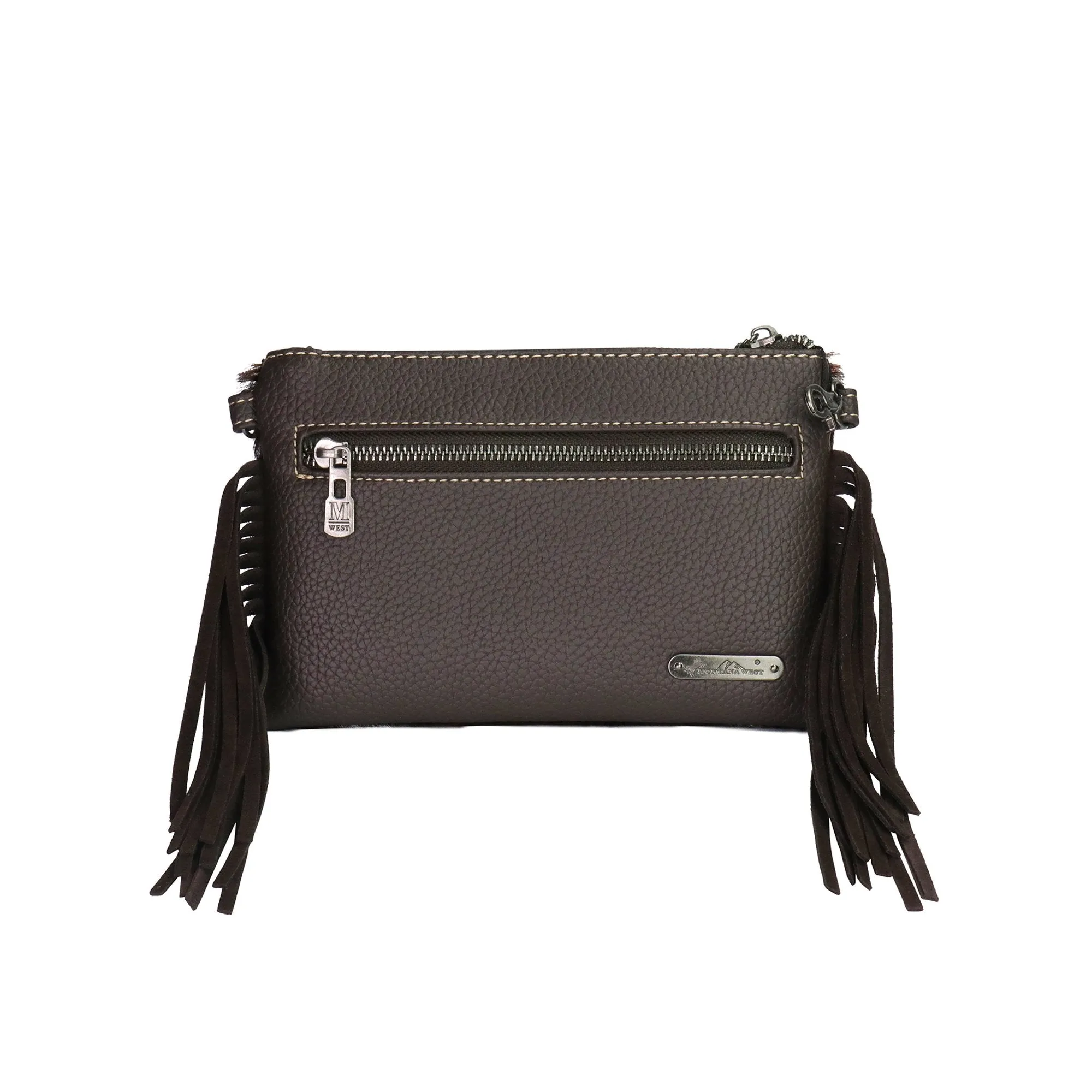 Montana West Hair-On Cowhide  Leather Fringe Crossbody Clutch