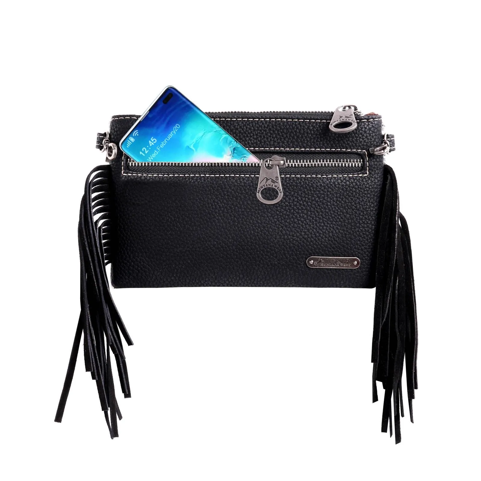 Montana West Hair-On Cowhide  Leather Fringe Crossbody Clutch