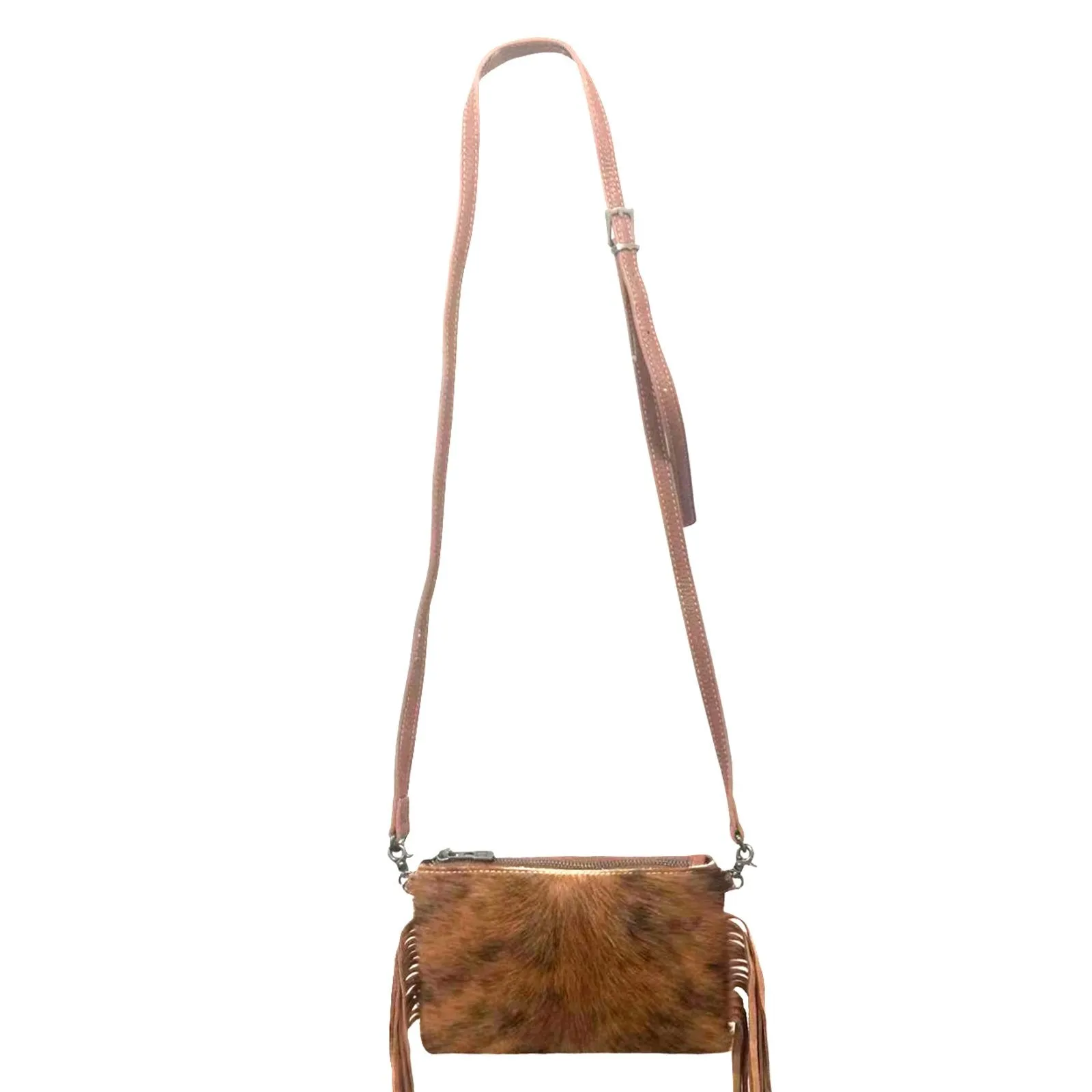 Montana West Hair-On Cowhide  Leather Fringe Crossbody Clutch