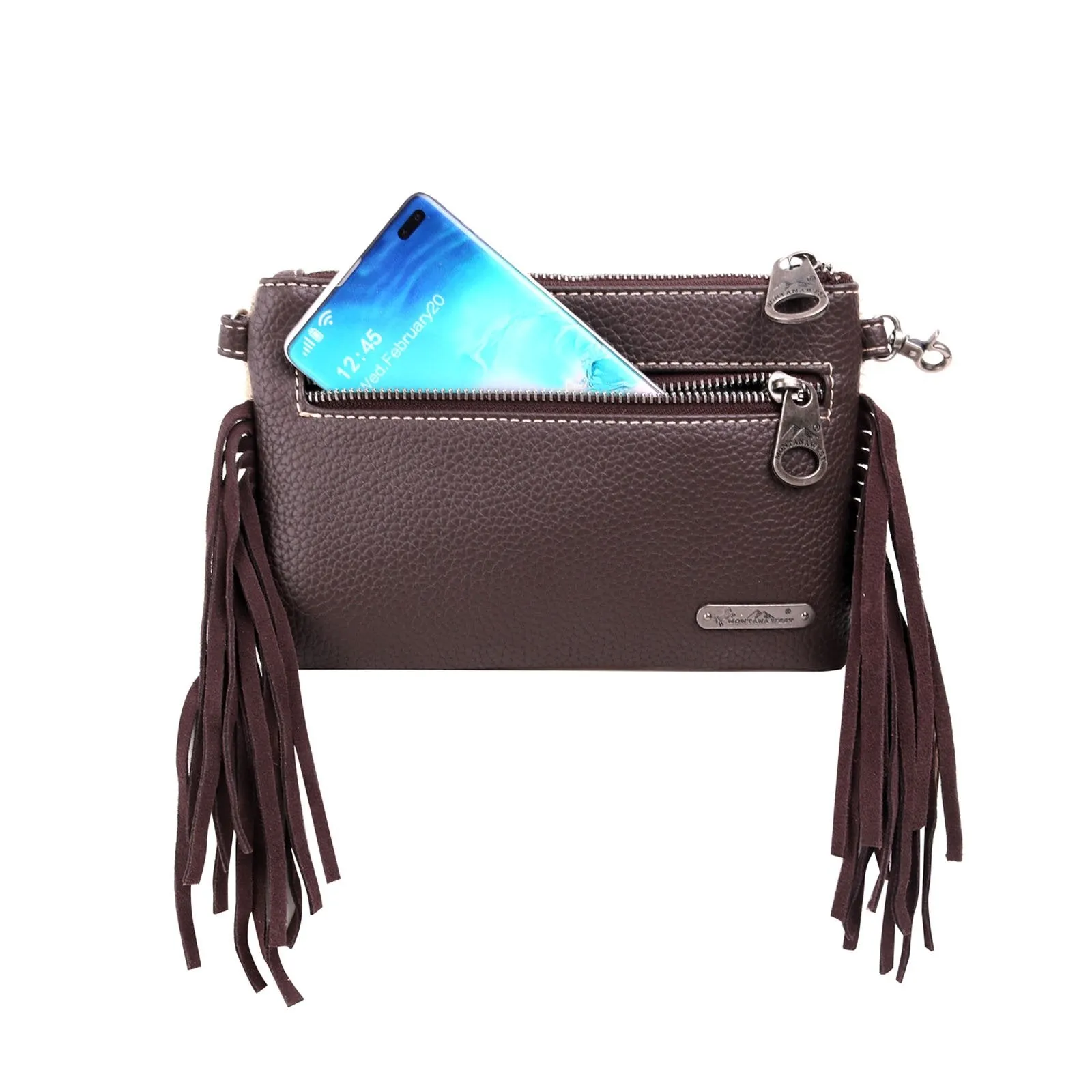 Montana West Hair-On Cowhide  Leather Fringe Crossbody Clutch