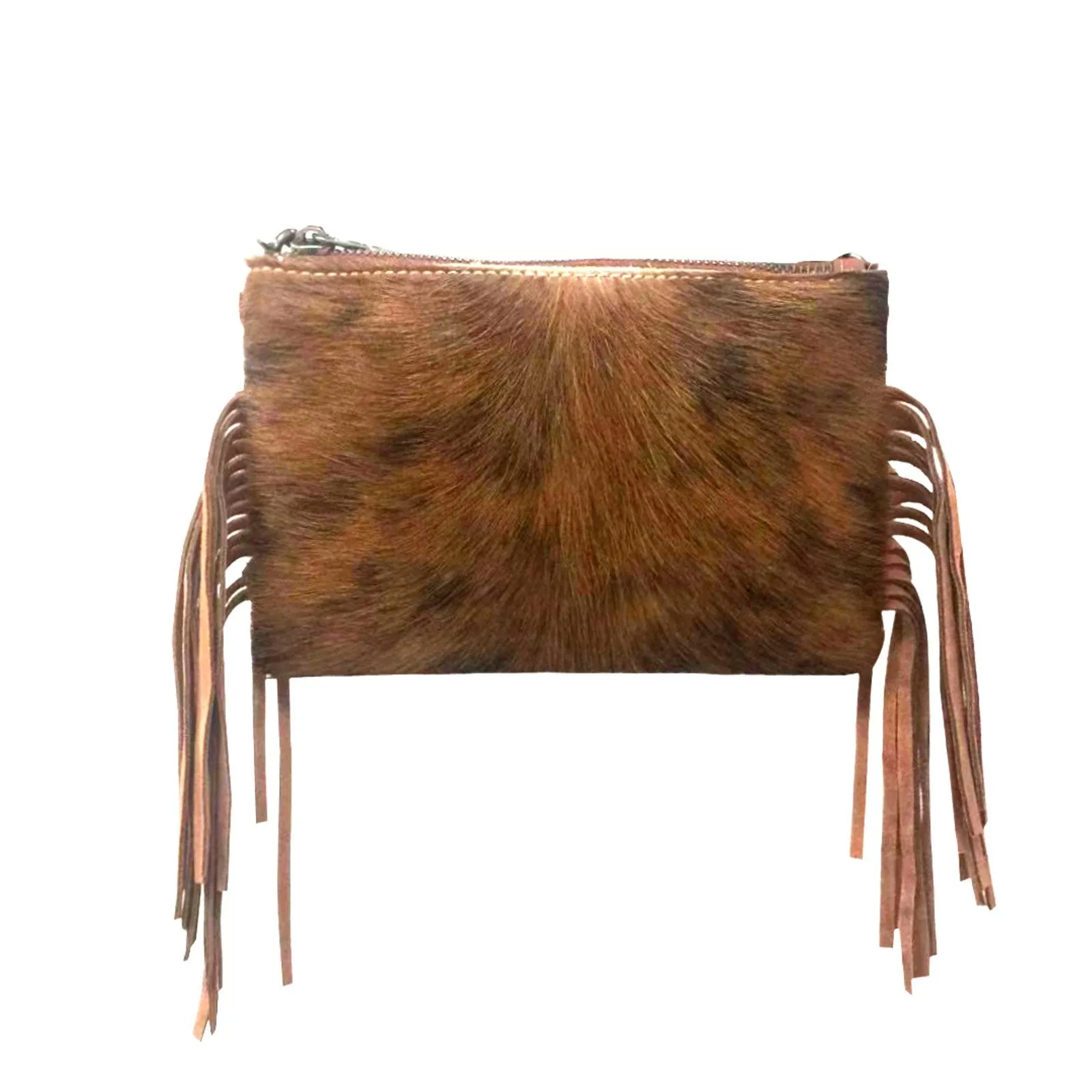 Montana West Hair-On Cowhide  Leather Fringe Crossbody Clutch