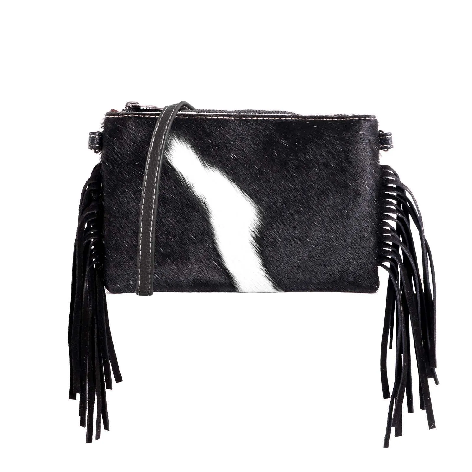 Montana West Hair-On Cowhide  Leather Fringe Crossbody Clutch