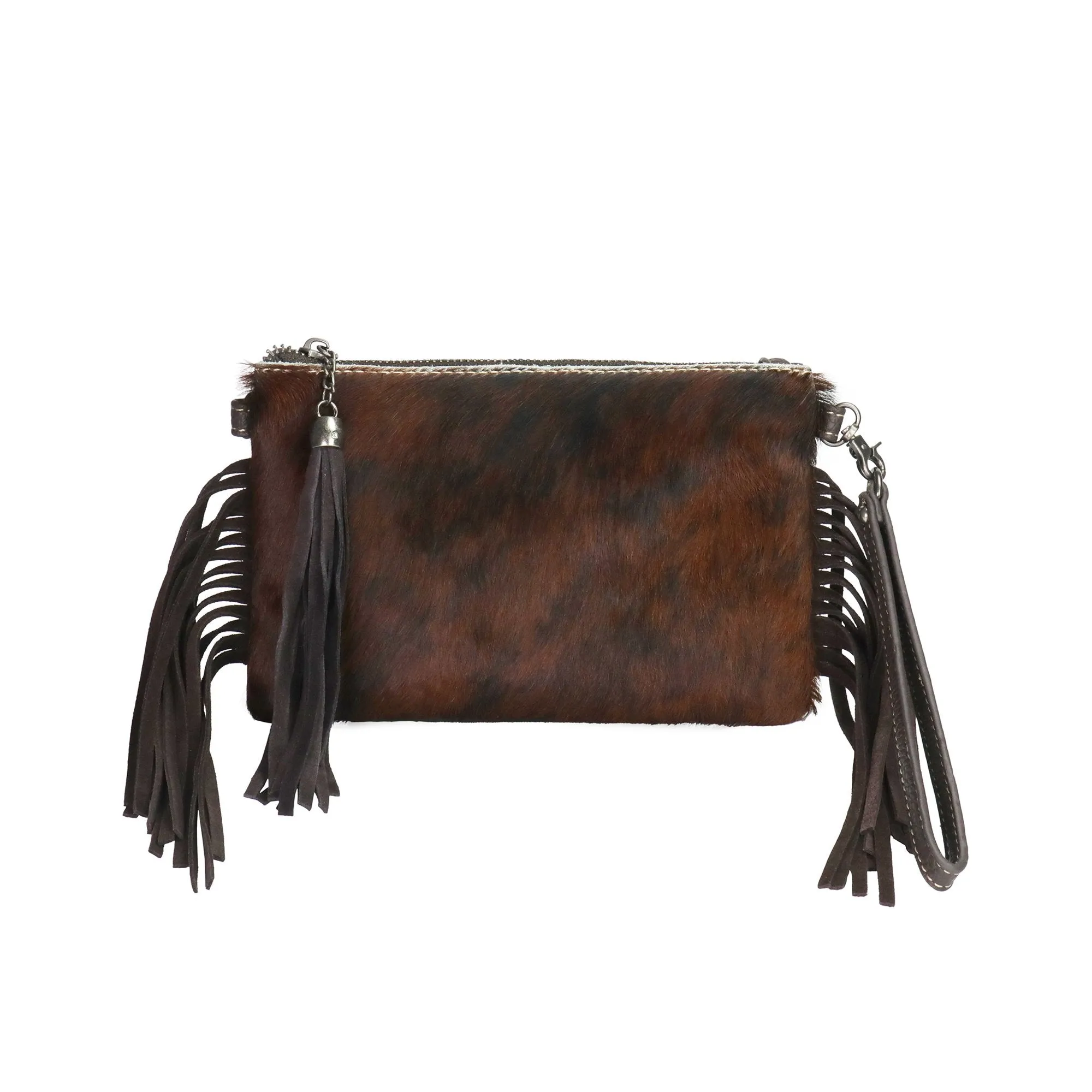 Montana West Hair-On Cowhide  Leather Fringe Crossbody Clutch