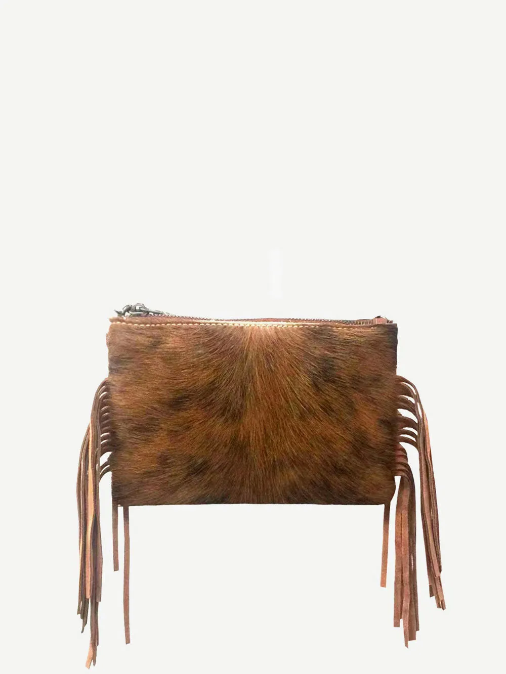 Montana West Hair-On Cowhide  Leather Fringe Crossbody Clutch