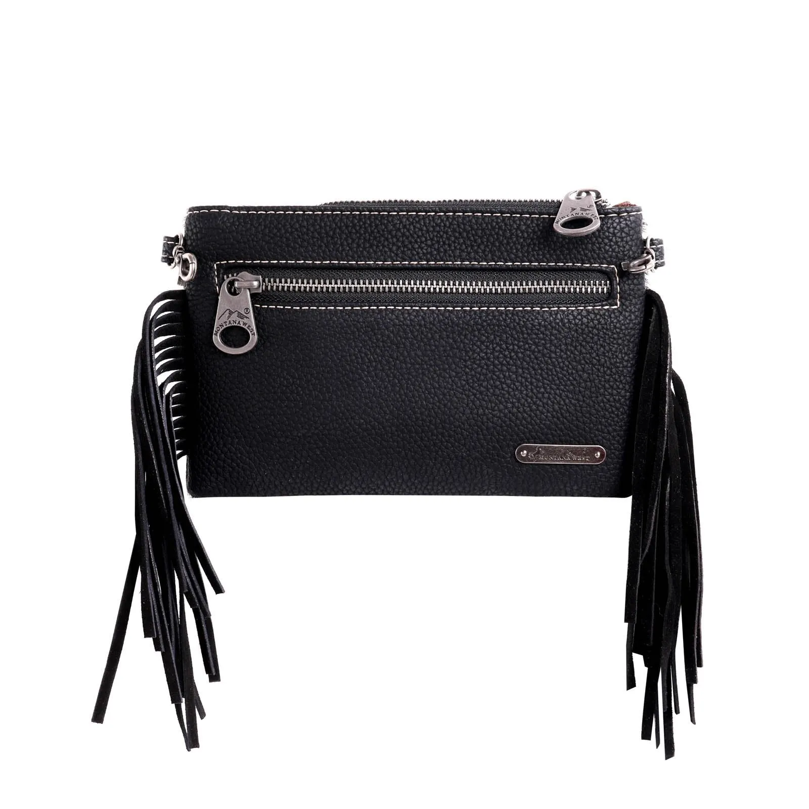 Montana West Hair-On Cowhide  Leather Fringe Crossbody Clutch