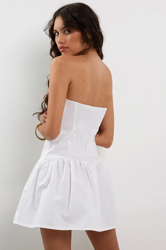 Motel Rocks Faelyn Bandeau Dress in Poplin White