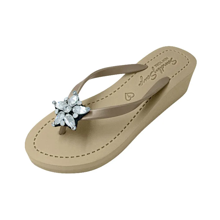 One Star - Rhinestone Mid Wedge Flip Flops