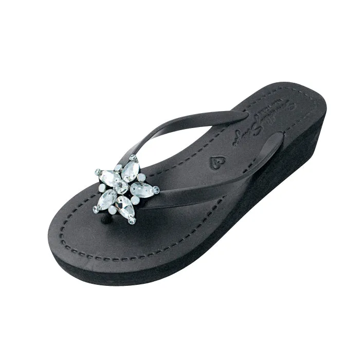 One Star - Rhinestone Mid Wedge Flip Flops