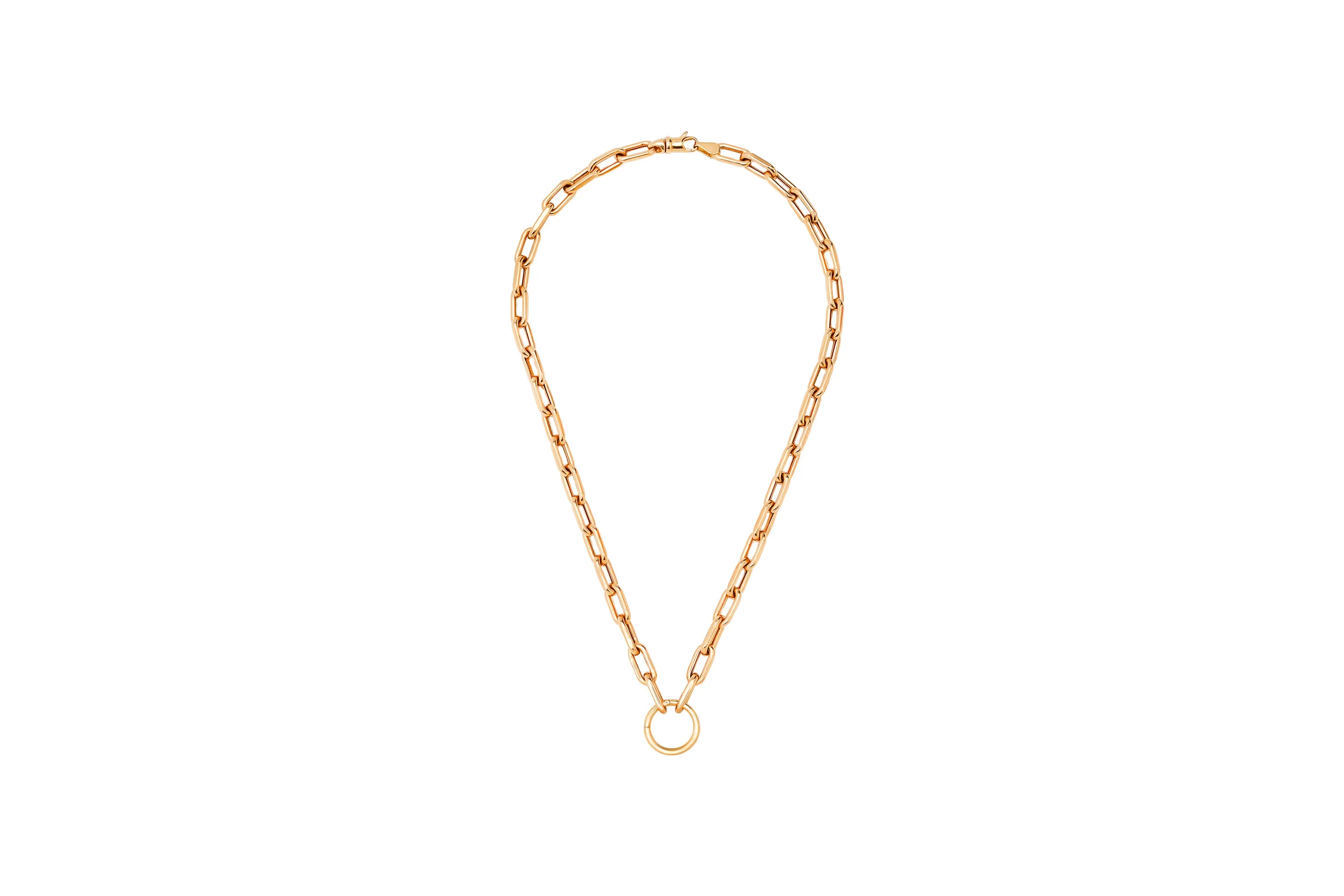 Open Link Chain Necklace with Solid Gold Charm Ring Holder