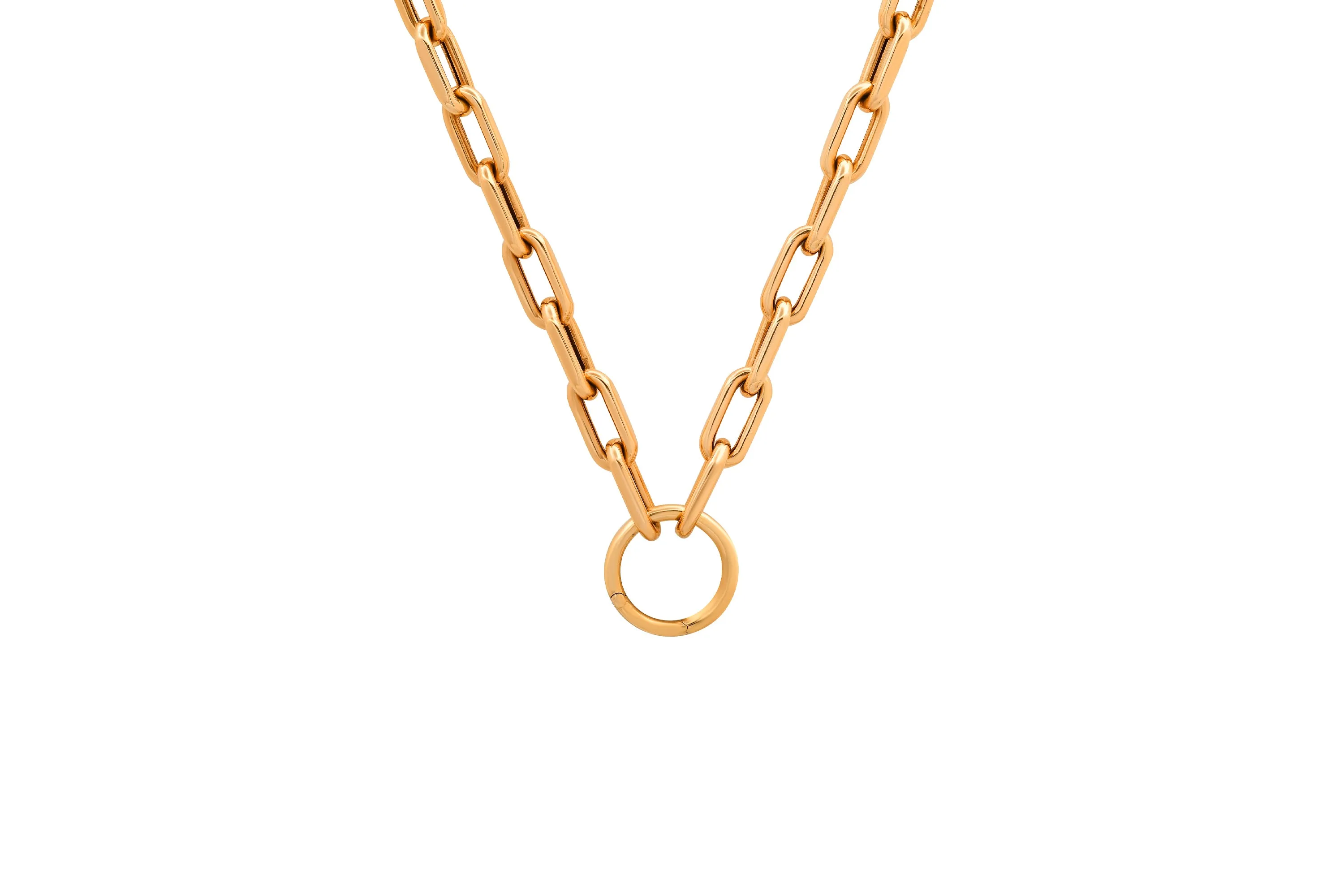 Open Link Chain Necklace with Solid Gold Charm Ring Holder