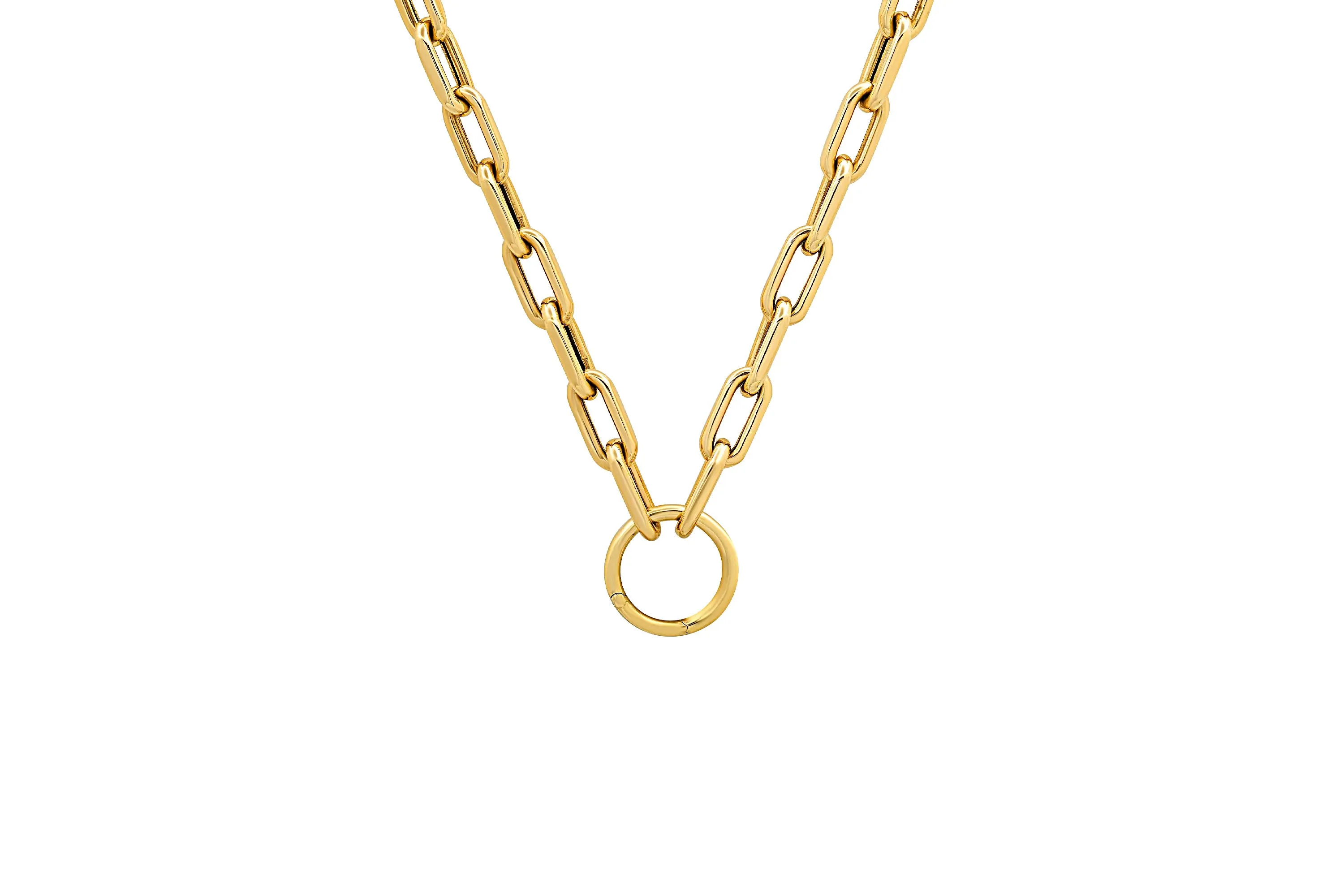 Open Link Chain Necklace with Solid Gold Charm Ring Holder