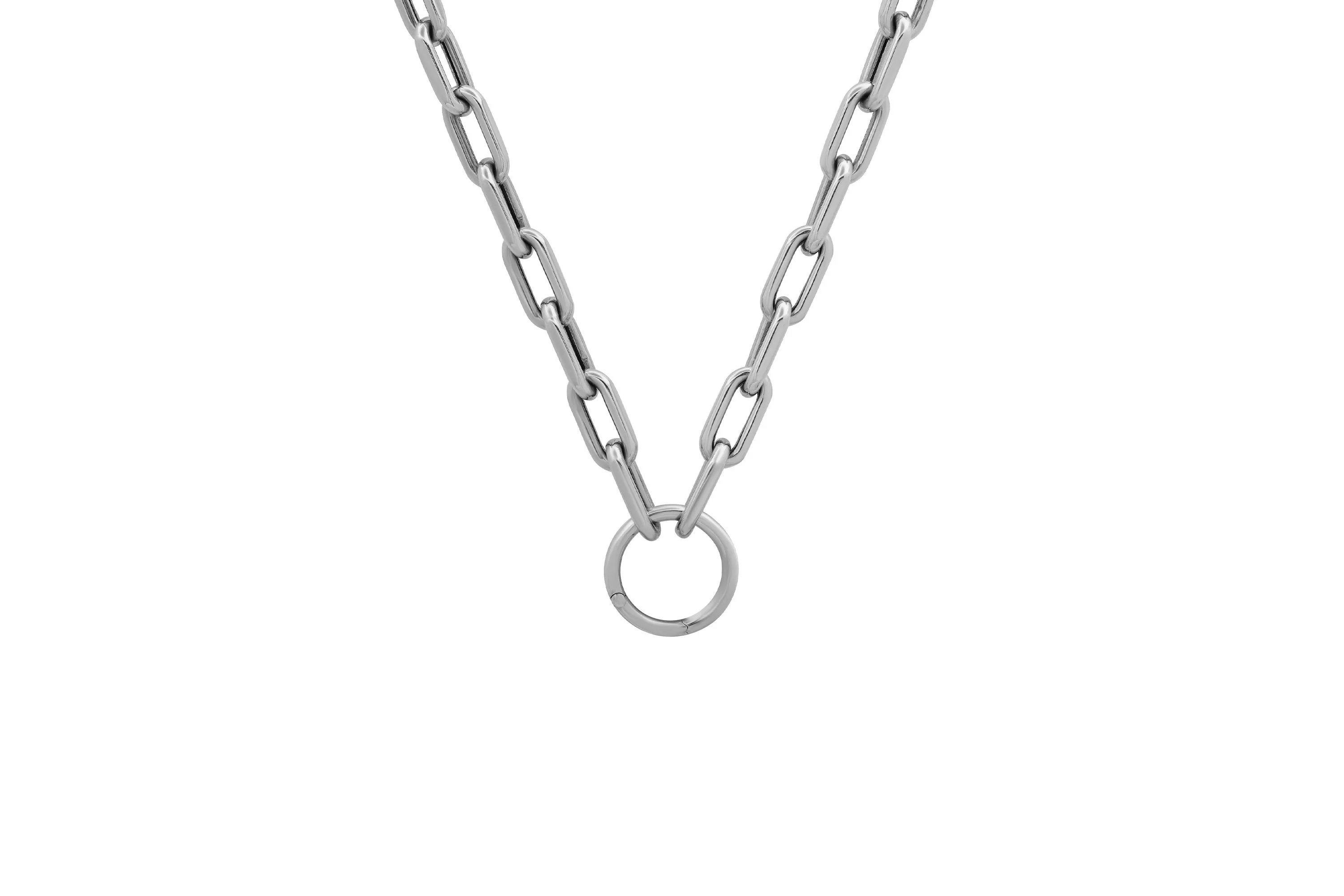 Open Link Chain Necklace with Solid Gold Charm Ring Holder