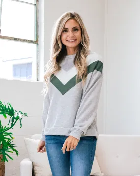 Pam Heather Gray and Green V Detail Sweatshirt