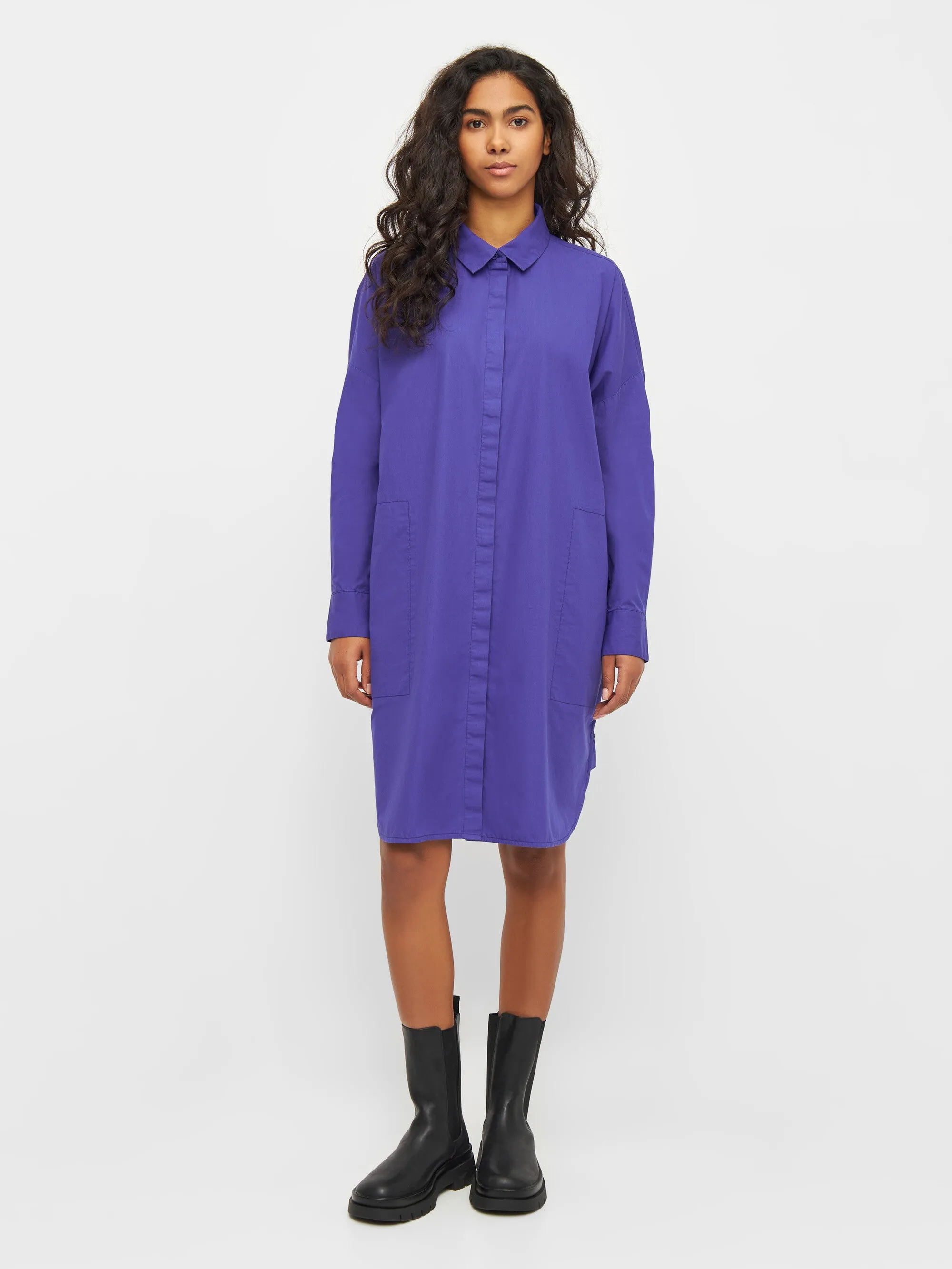 Poplin dropped shoulder shirt dress - Deep Purple