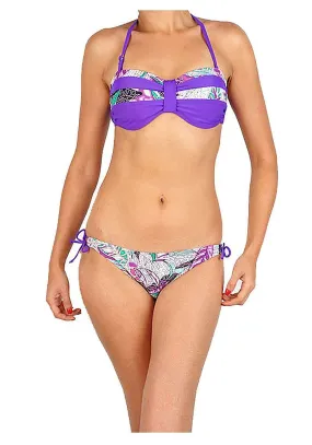 Purple Tropical Printed Halter Bandeau Mix-N-Match Bottoms Bikini Swimsuit