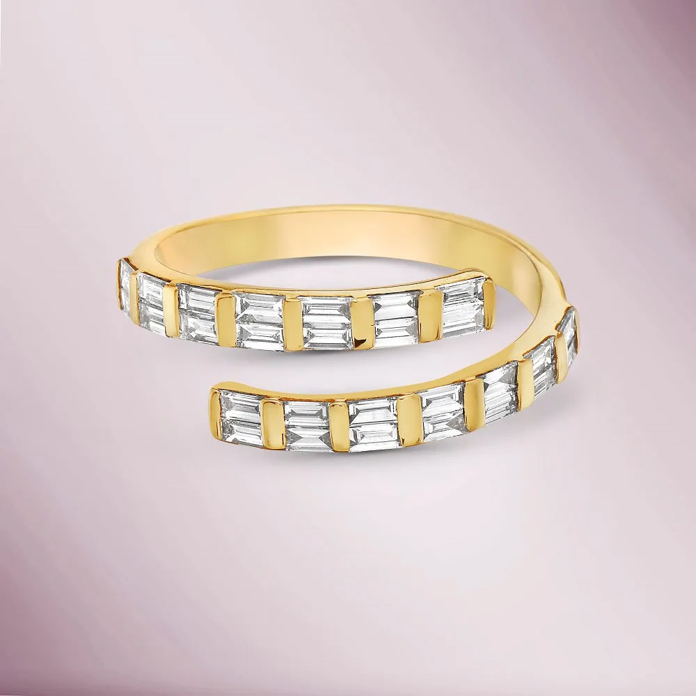 Ready to Ship Baguette Diamond Open Wrap Ring (0.79 ct.) Bezel Set in 14K Gold