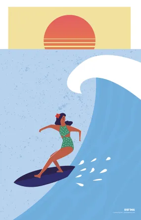 Retro Surf Girl Big Wave