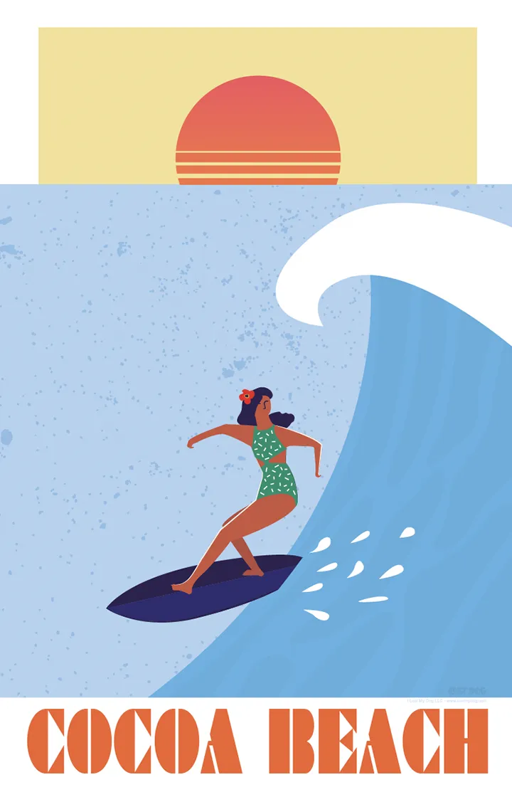 Retro Surf Girl Big Wave