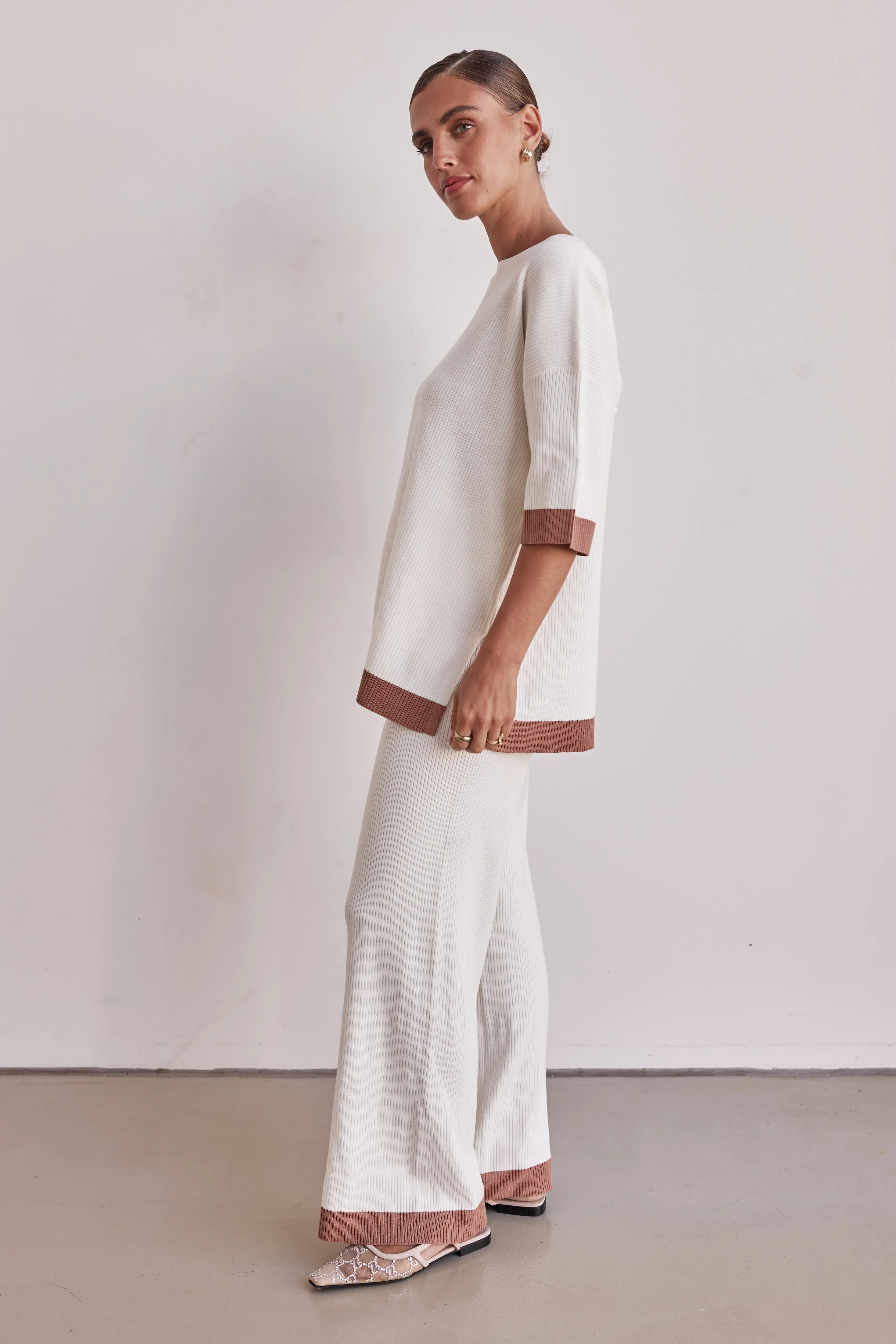 Selenia Ribbed Knit Pant (Cream)