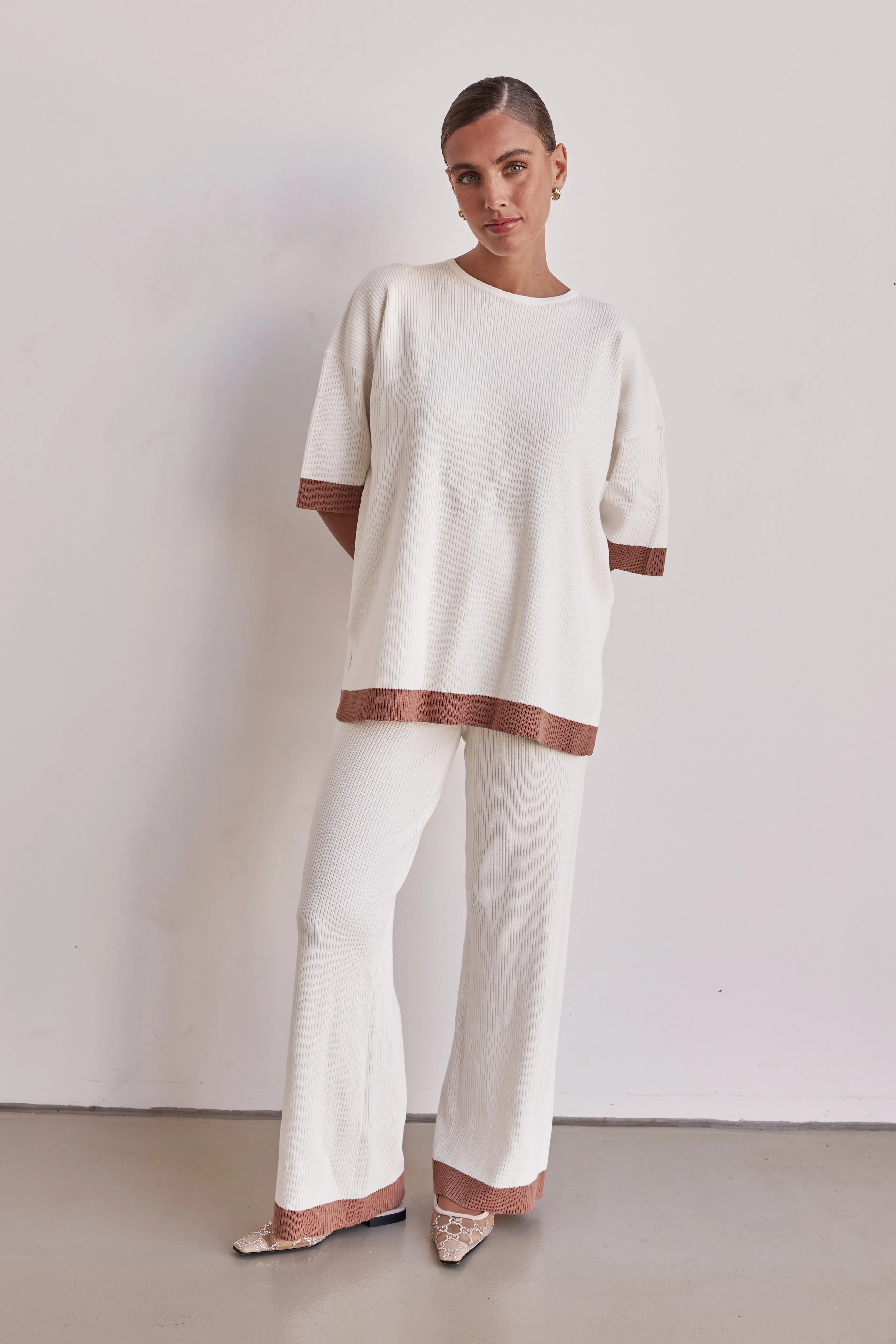 Selenia Ribbed Knit Pant (Cream)