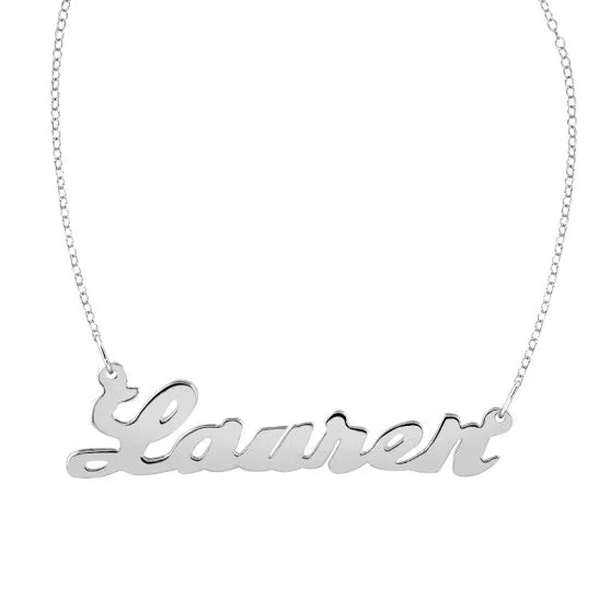 Sterling Silver Script Nameplate Necklace-Hilary Duff