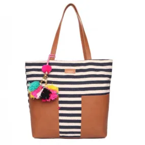 Striped Womens Tote Bag Medium Size With Beautiful Tassel