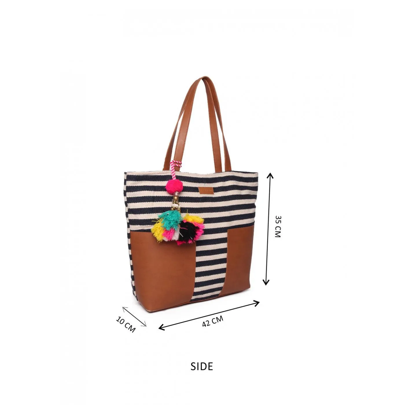 Striped Womens Tote Bag Medium Size With Beautiful Tassel