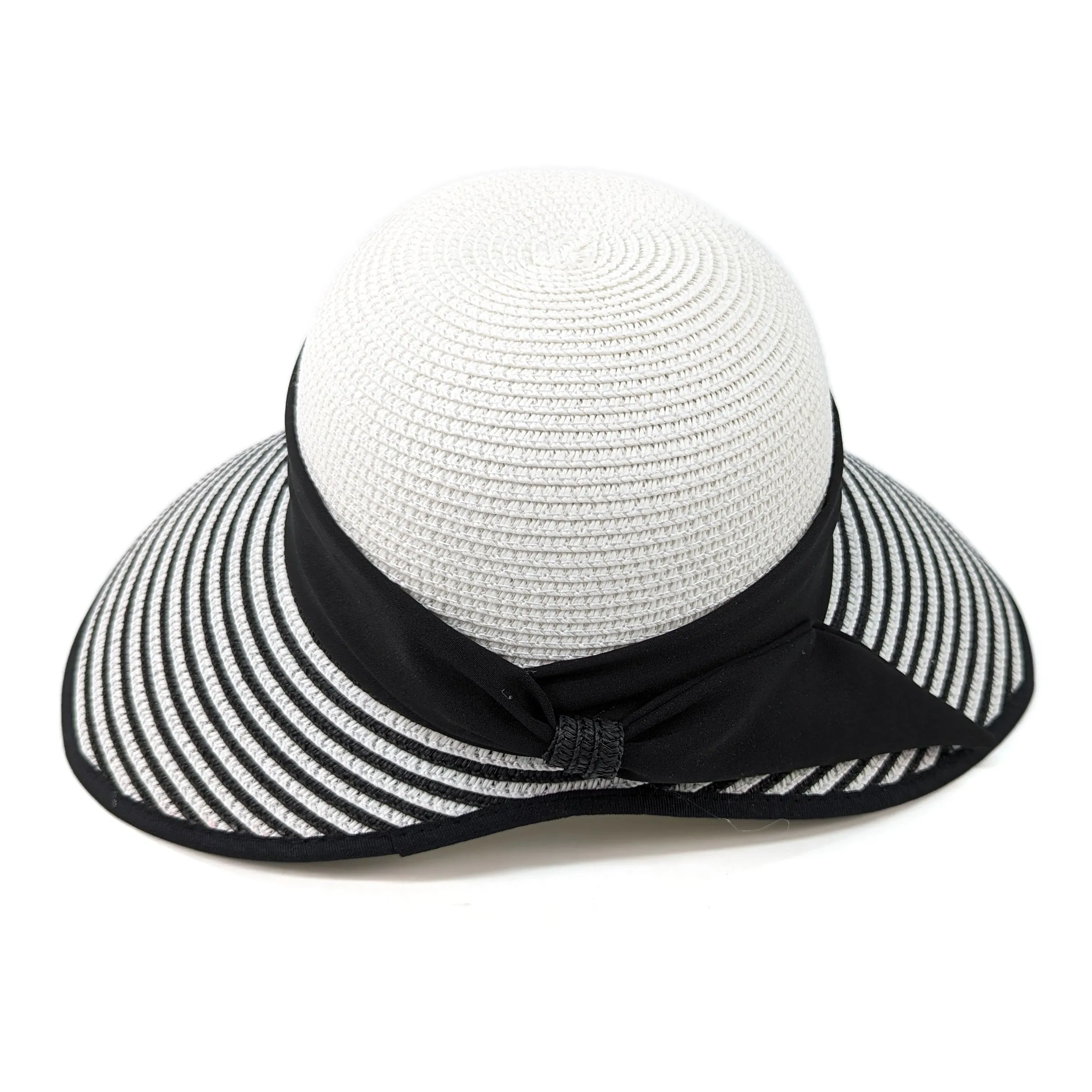 Stripey Open Back Foldable Hat - Black & White