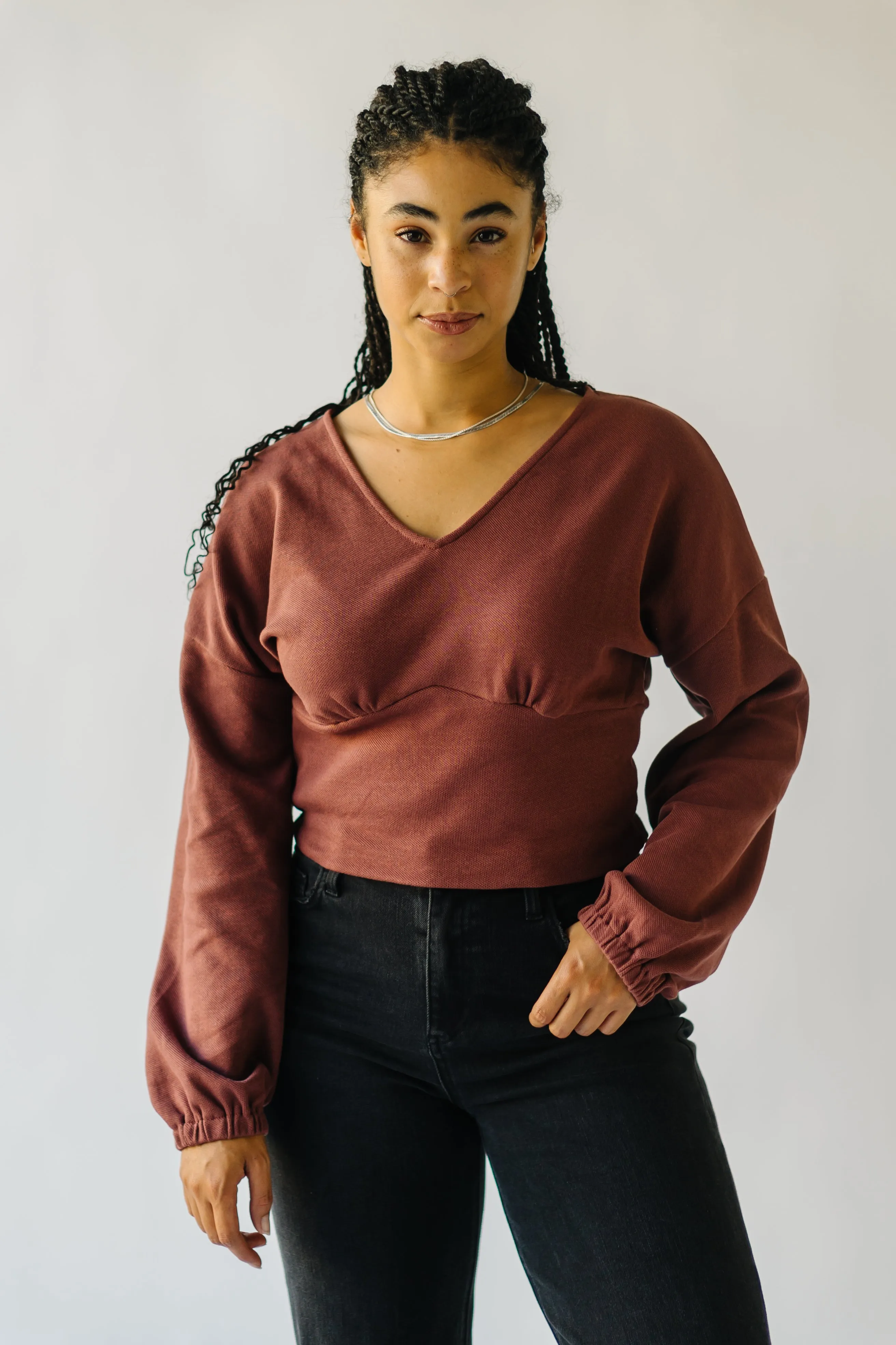 The Colebrook Gathered Detail Sweater in Rust