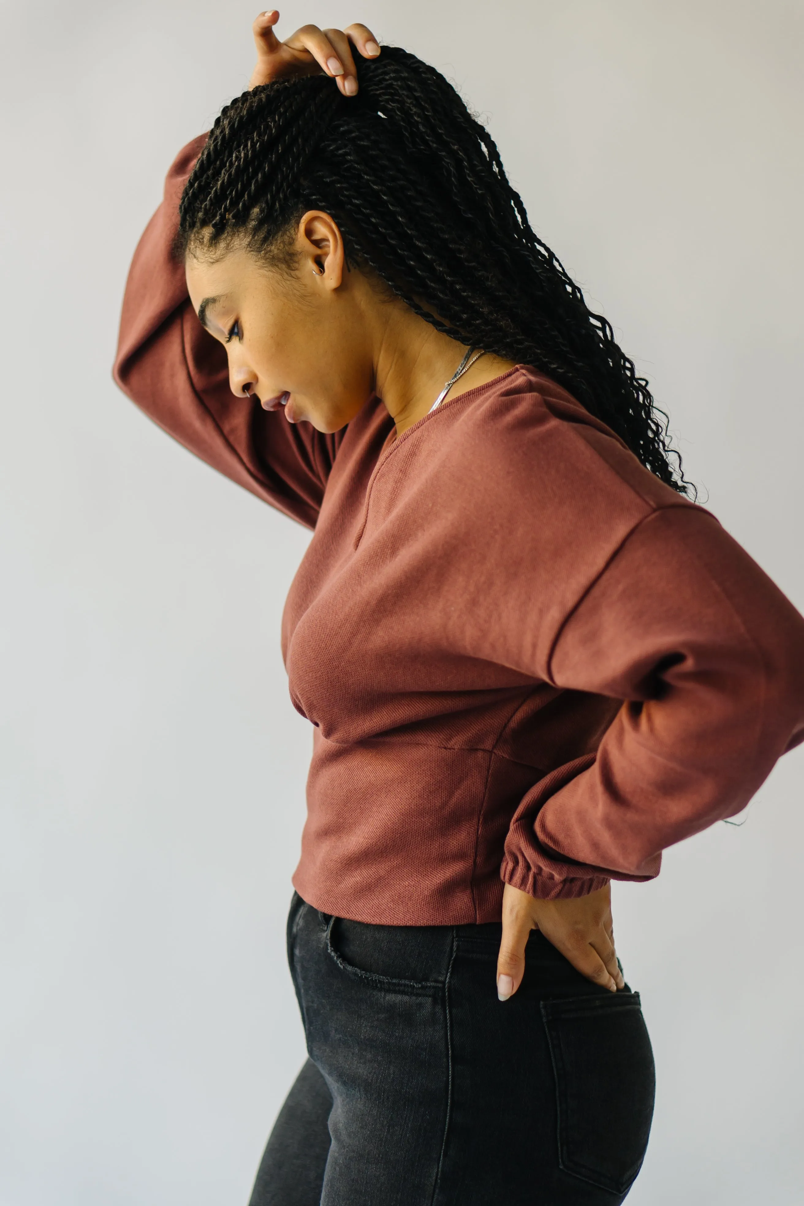 The Colebrook Gathered Detail Sweater in Rust