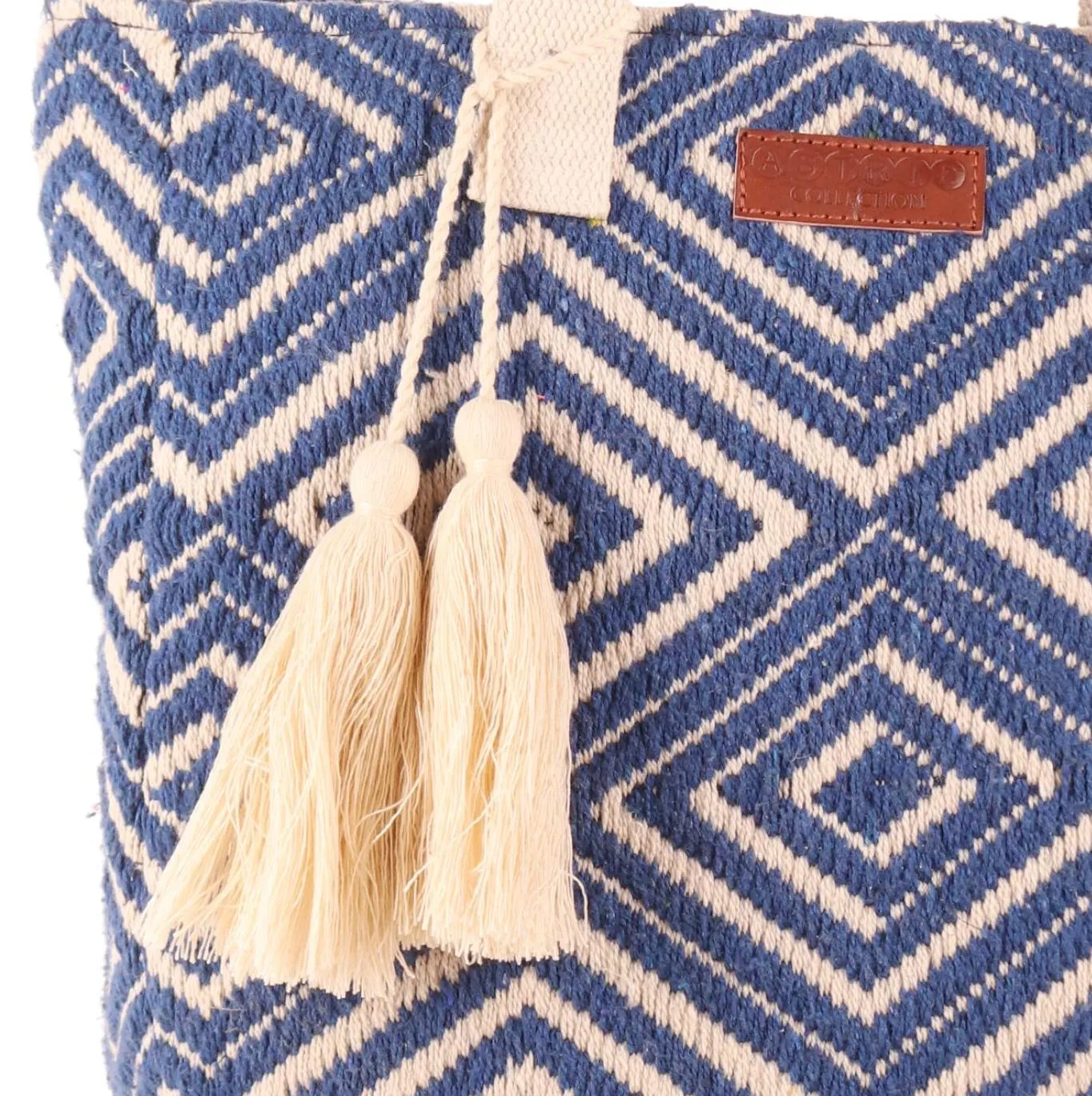 Women Blue Diamond Shopper Bag With Tassels