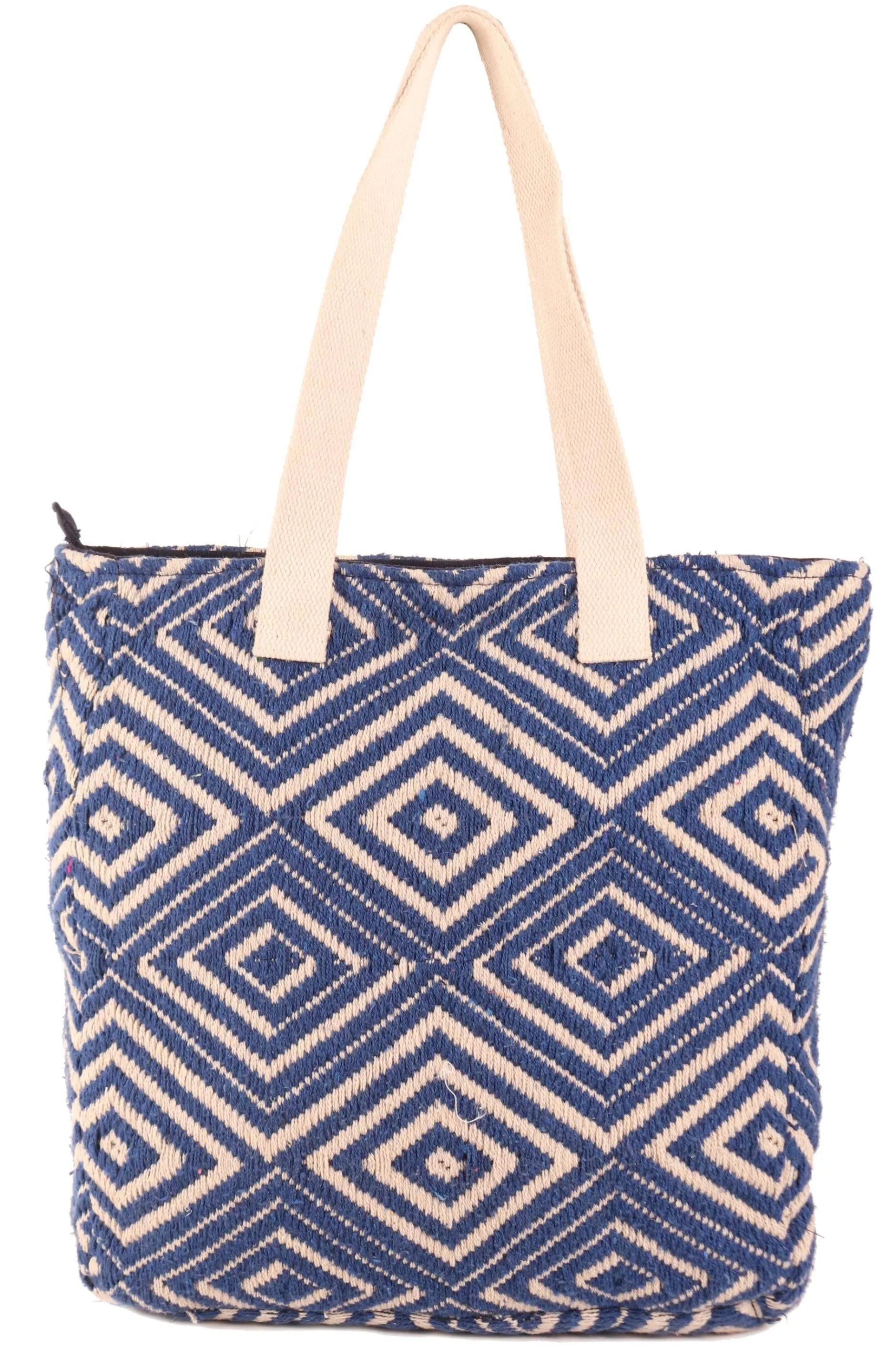 Women Blue Diamond Shopper Bag With Tassels