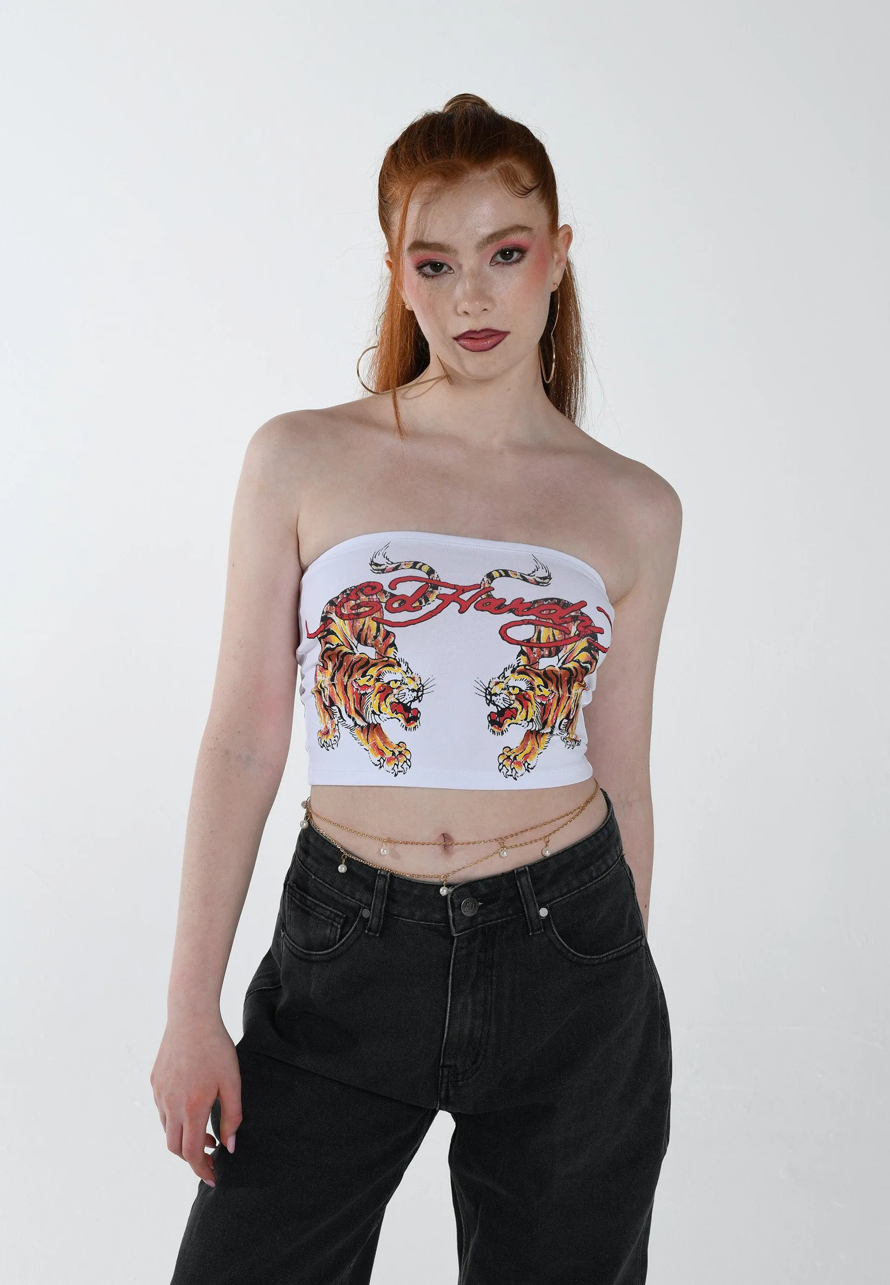 Womens Double-Tiger Bandeu Top - White